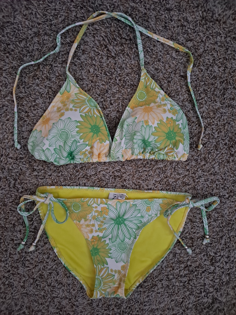 🆕️Ingear Yellow & Green Floral Triangle Tie Bikini Set
